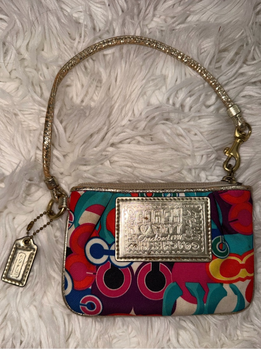 Coach Multicolor Floral & Geometric Wristlet with Gold Accents